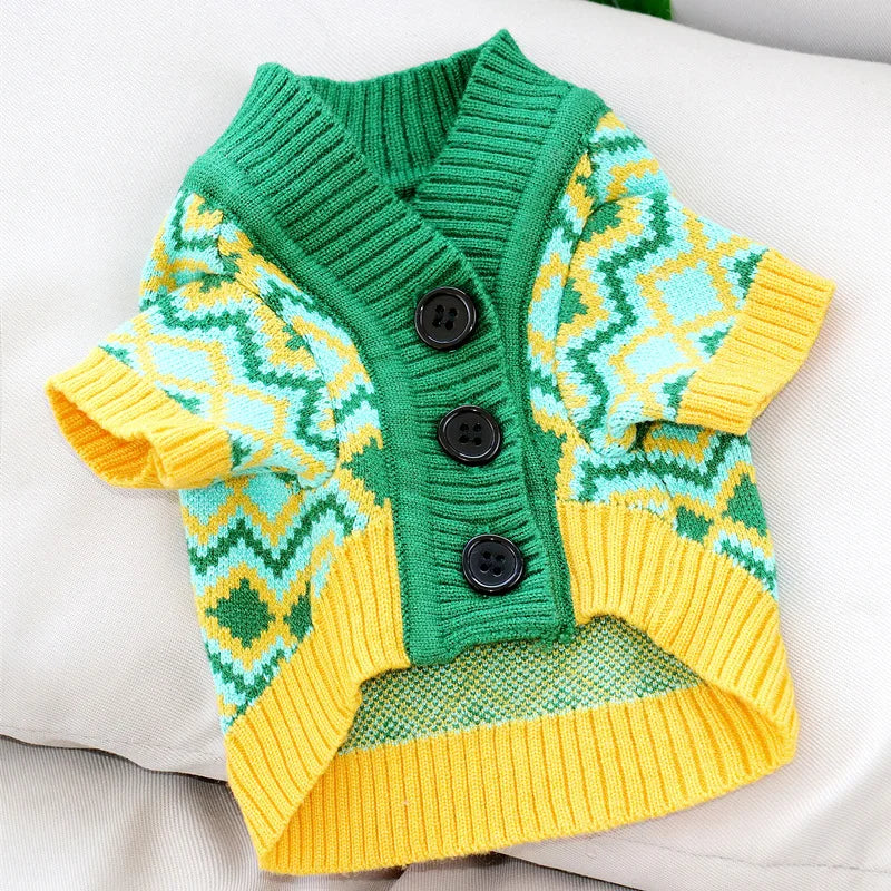 Vintage Bear Button Dog Cardigan