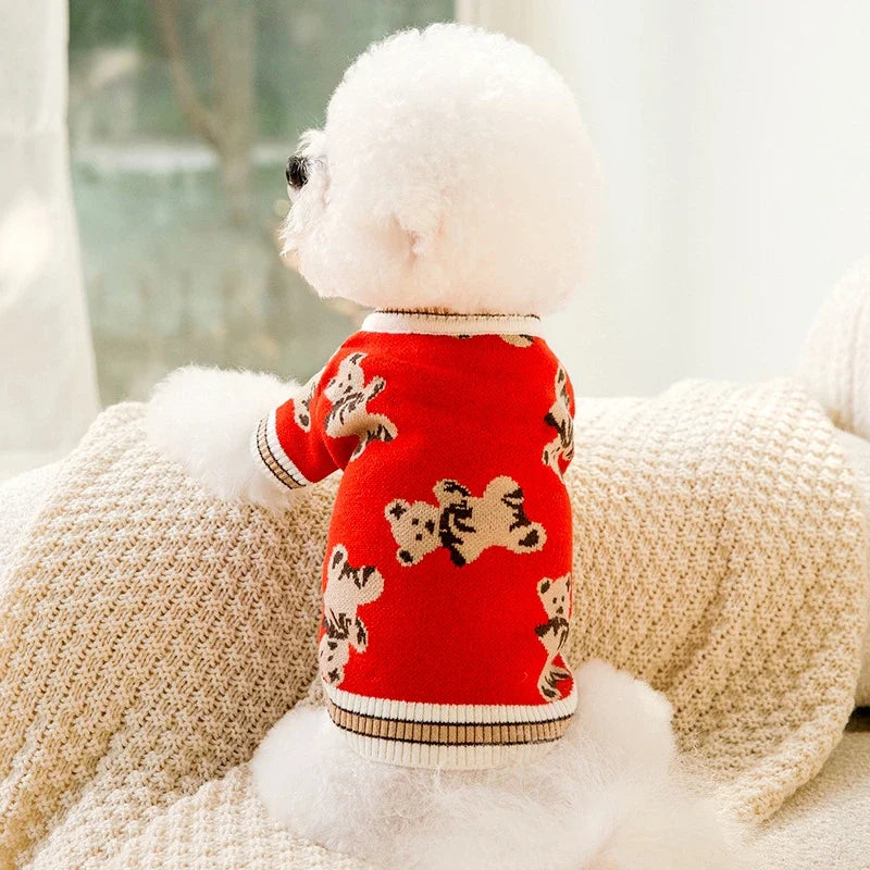 Vintage Bear Button Dog Cardigan
