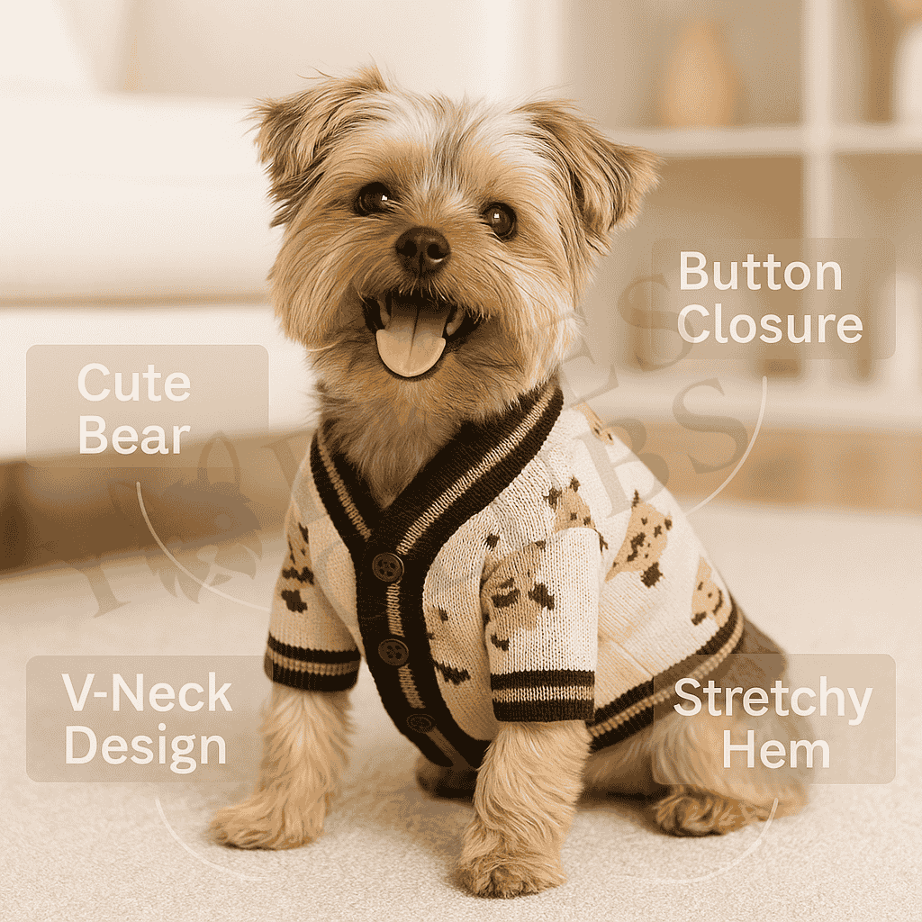 Vintage Bear Button Dog Cardigan